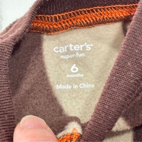 Carter’s | Boys Brown Football Baby Fleece Romper Sleeper 6M - Picture 7 of 12